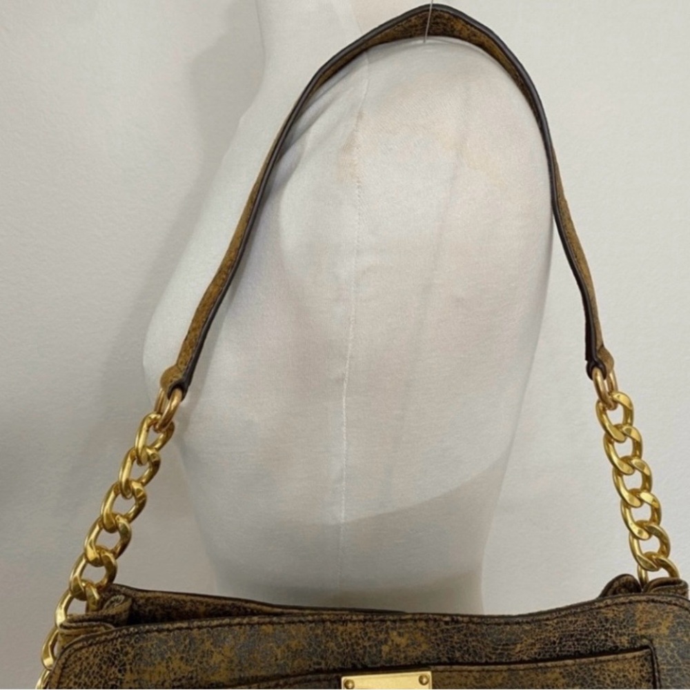 Michael Kors Women's Bronze Metallic Hamilton Gold Chunky Chain Strap Satchel - Picture 8 of 16